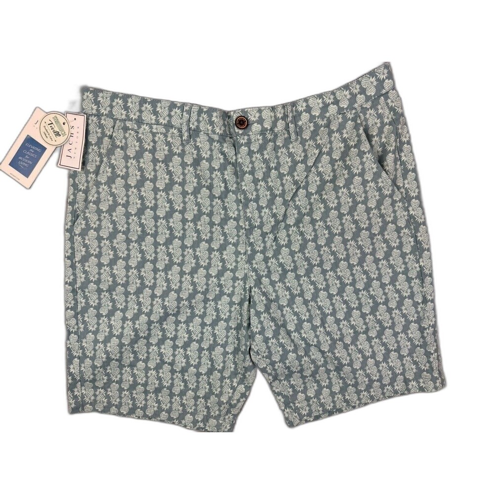 Jachs Size 34 Mens Chino Shorts Bleecker Light Blue Pinapples 9" Length